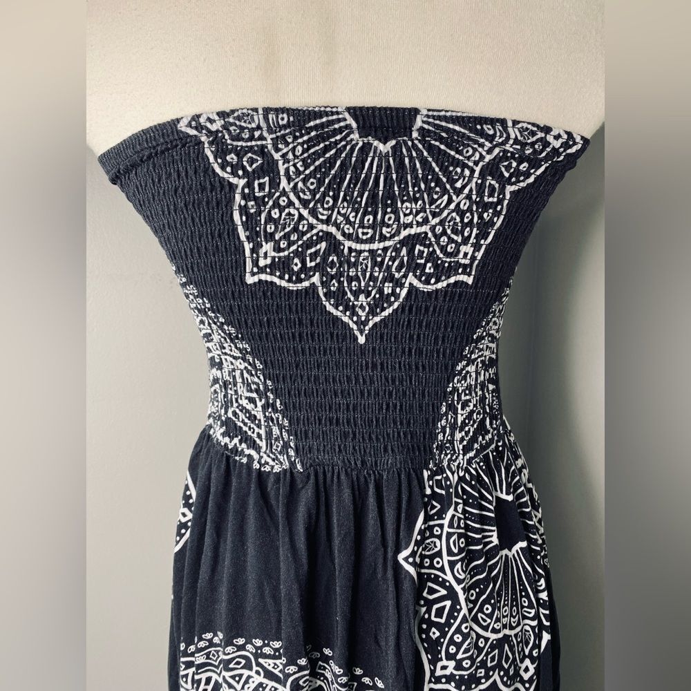 Strapless Black & White Printed Bohemian Beach Dress - Picture 7 of 13